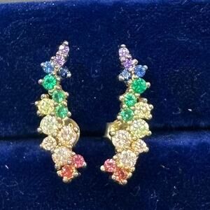 EJI 925 sterling silver gold vermeil multicolor rhinestones crawler earrings
